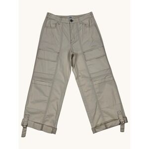 Kensie Jeans Beige Utility Cargo Pants Wide Leg Cropped D-Ring Size 4/27 Tan